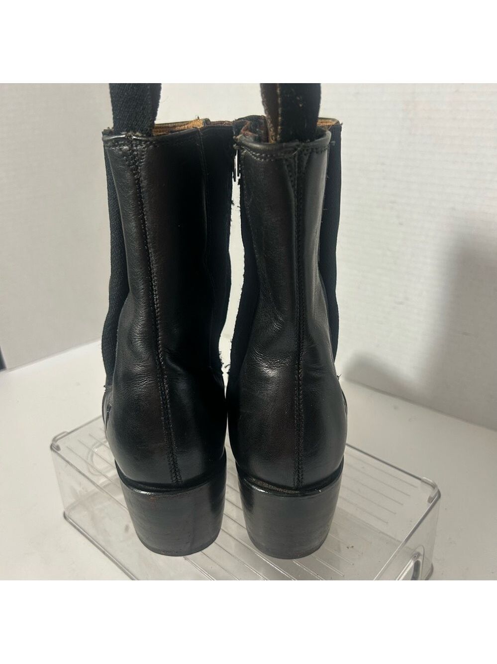 FRYE Women’s Black Leather Heeled Ankle Boots Goth Witchy Western Moto 5.5 - Picture 9 of 10